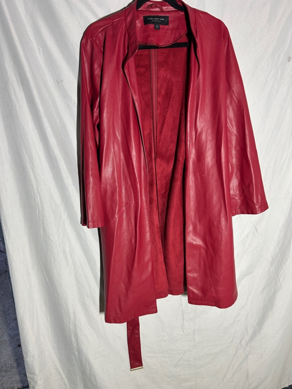 Marc New York Red Leather Open-Front Trench Coat
